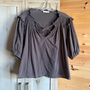 Neuflora | 100% Cotton Ruffle Blouse, Worn Twice, Smocked Details, Flowy